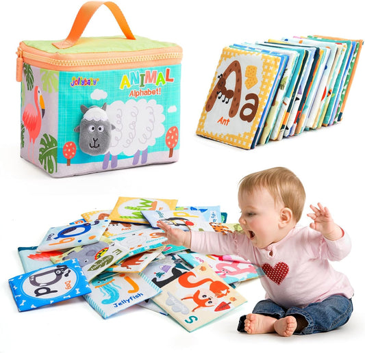 Jollybaby Reusable Soft Cloth ABC Alphabet/Letters Animal Flash Cards for Baby 0-3-6-9-12-18 Month