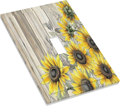 Decorative Light Switch Cover Floral Sunflower Rustic Flower Vintage Wood 1 Gang Single Toggle