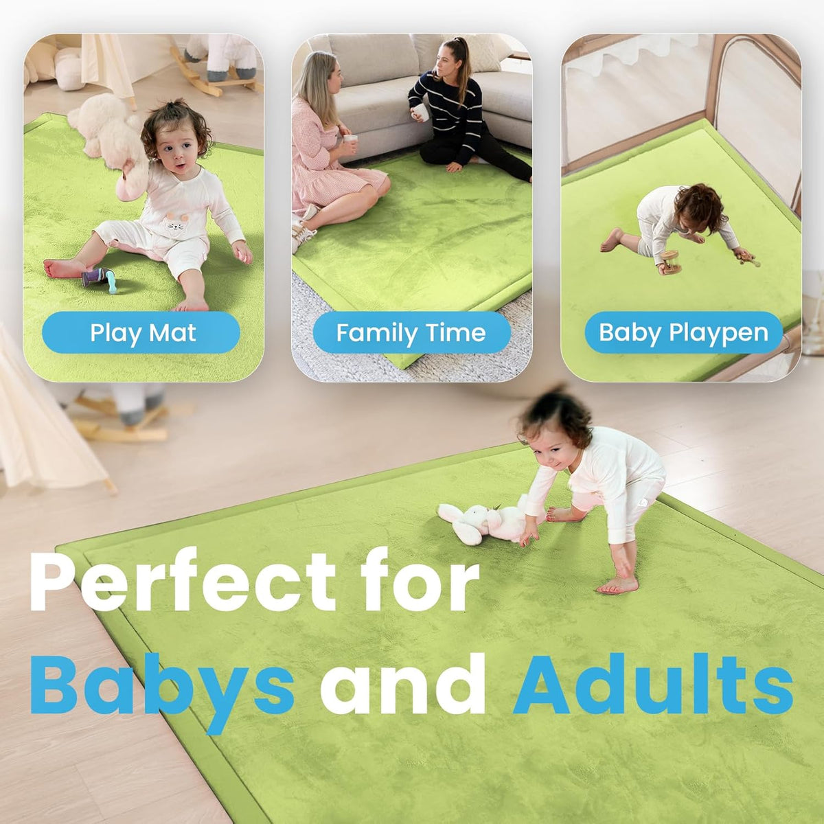 1.3" Thick Baby Play Mat,Ultra Soft Elasti-Foam 50×50 Playpen Mat for Tummy Time,Water-Repellent