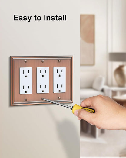 2-Pack Decorative Tripple Decorator Outlet Cover Plate, Durable Zinc Alloy Antique Copper Wall