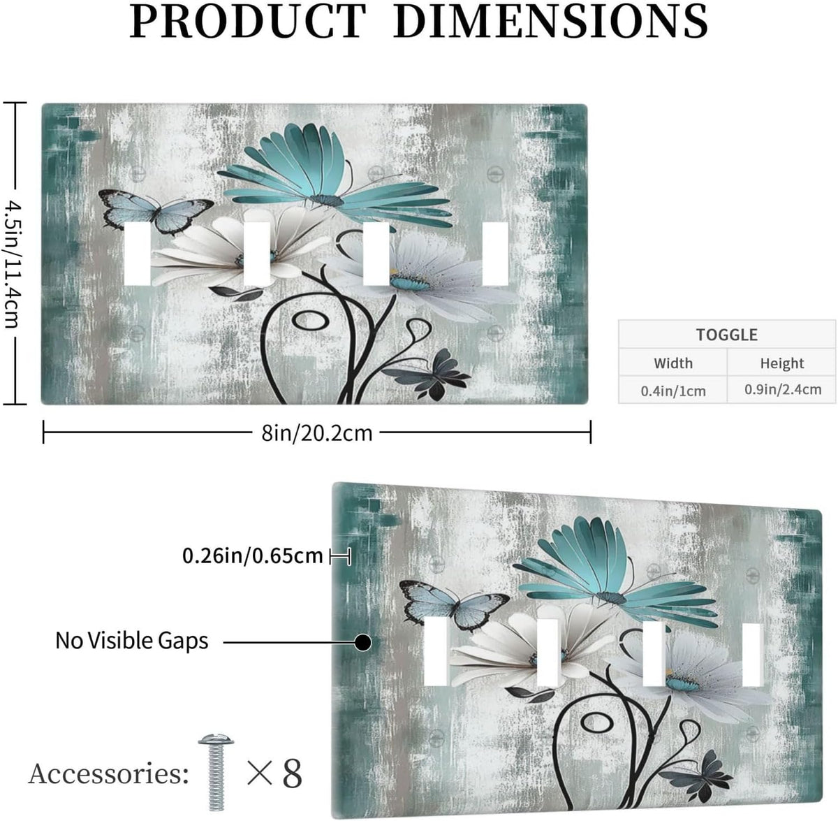 Light Switch Covers Rustic Teal Daisy Floral Flowers Butterfly Wood Grain Quad Toggle Electrical