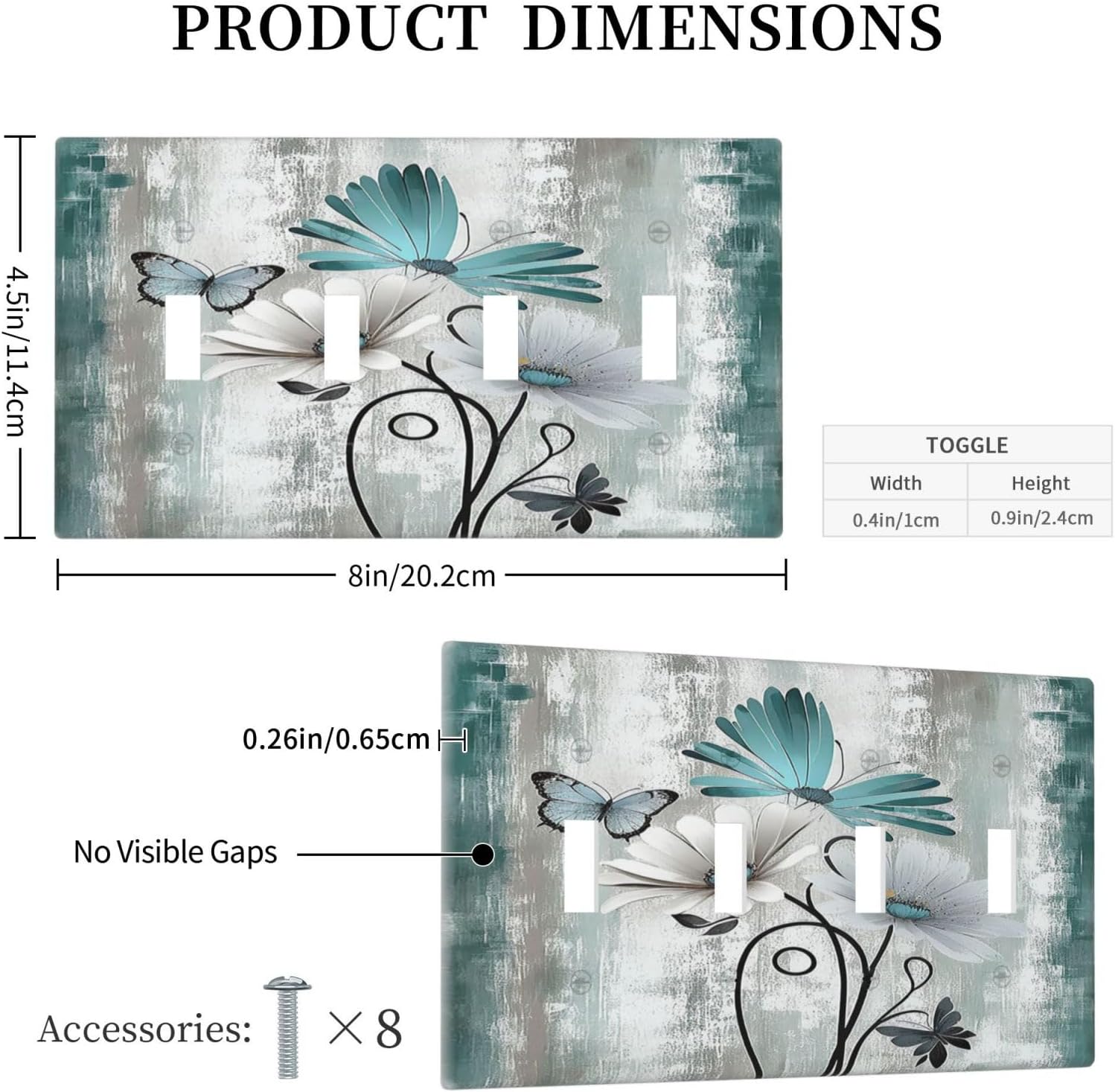 Light Switch Covers Rustic Teal Daisy Floral Flowers Butterfly Wood Grain Quad Toggle Electrical