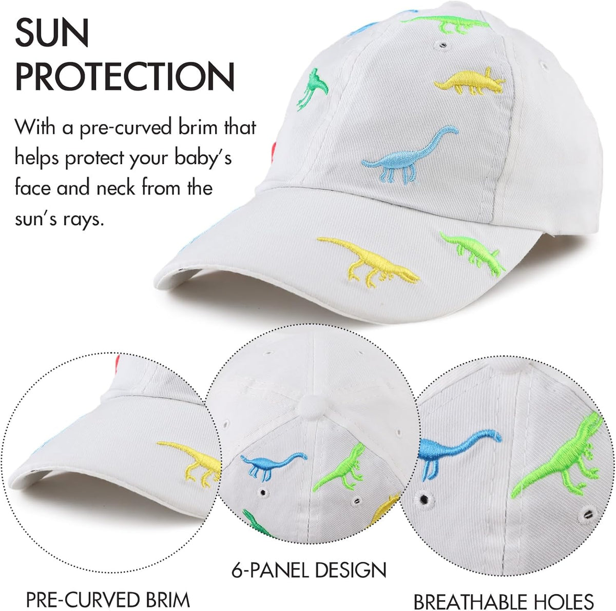 JANGANNSA Dinosaur Boys Girls Caps Embroidery Baby Baseball Caps Cotton Infant Toddler Kids Hat