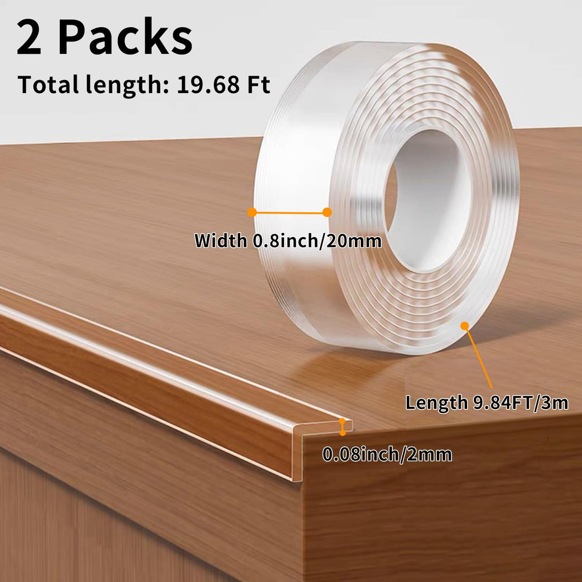 2Pack Baby Proofing Edge Protector for Baby,0.8in x 9.84ft,Clear Edge Protector Strip Sharp Edge