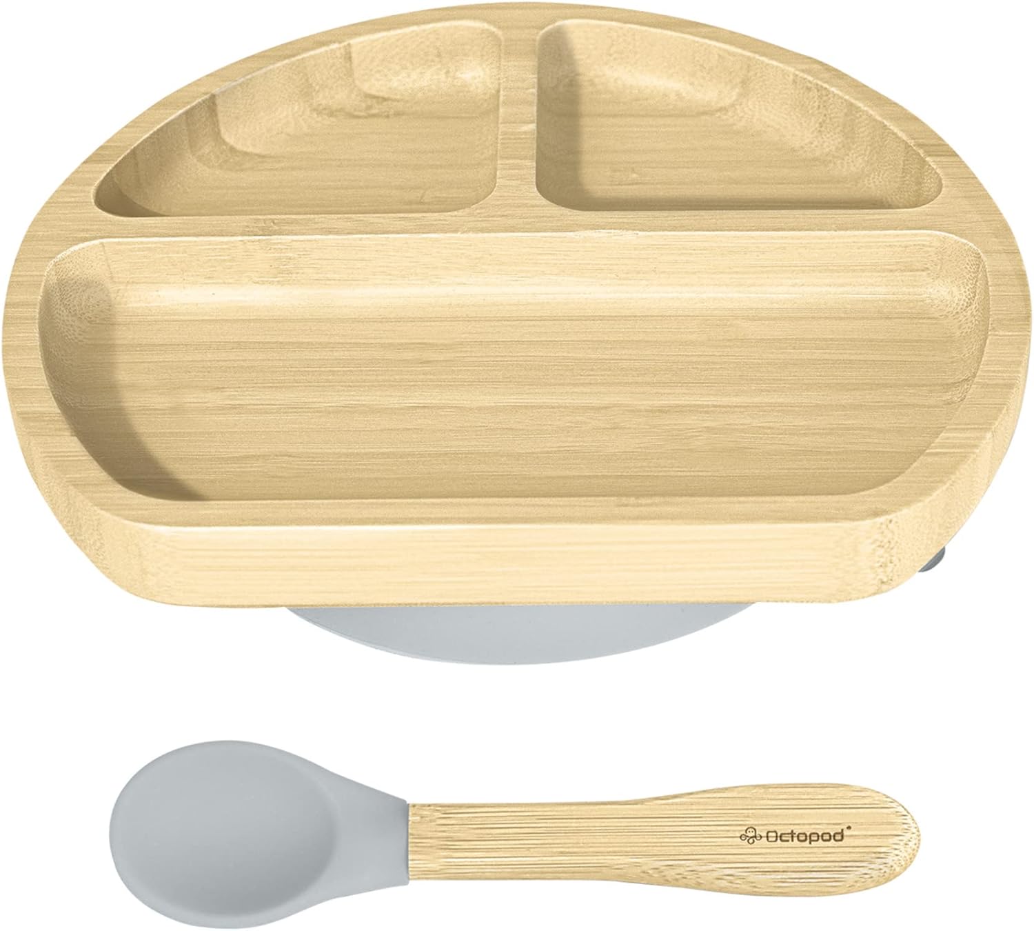 Abiie Octopod Bamboo Dish - Kids Plates for 4 months and up, 3-Compartment Baby Plates with