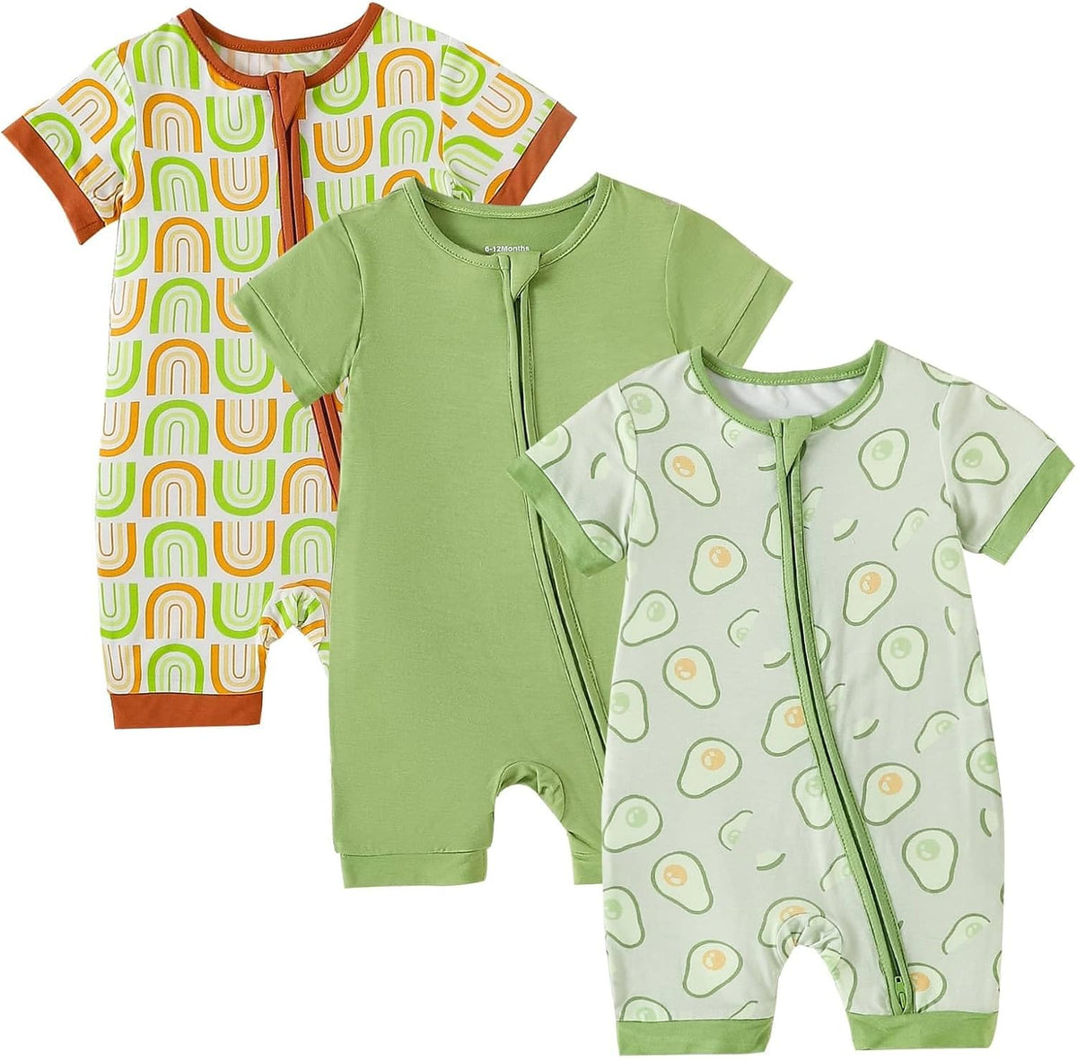 OPAWO Bamboo Baby Pajamas 3 Pack, Double Zipper Bamboo Sleepers for Baby Boy Girl Romper, Toddler
