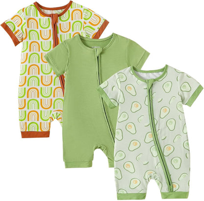 OPAWO Bamboo Baby Pajamas 3 Pack, Double Zipper Bamboo Sleepers for Baby Boy Girl Romper, Toddler