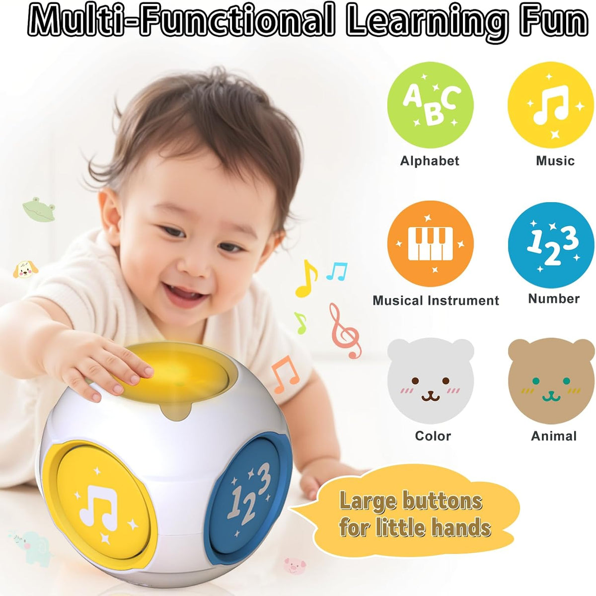 Bilingual Educational Baby Toy - Musical Learning Cube Baby Sensory Cube 6-in-1 with Lights Music