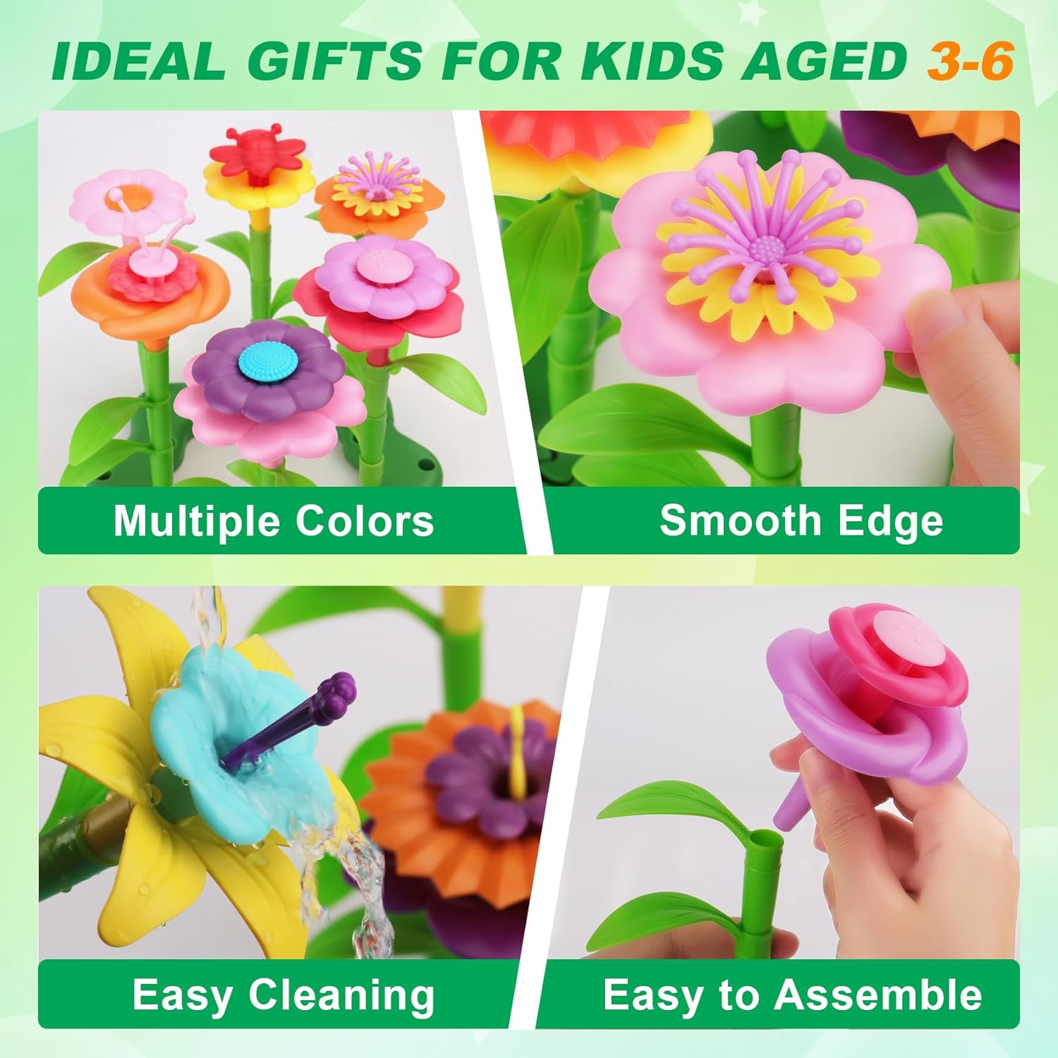 BIRANCO. Flower Garden Building Toys - Build a Bouquet Floral Arrangement Playset for Toddlers and