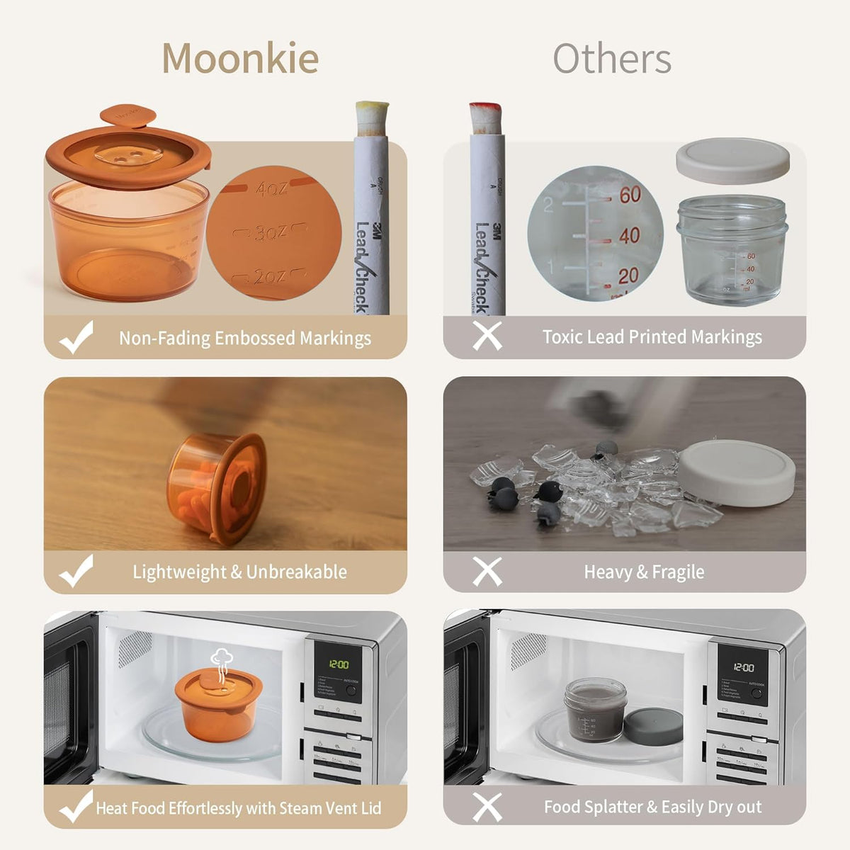 Moonkie Silicone Snack Containers for Kids | 8 oz Baby Food Storage Containers with Airtight Lids