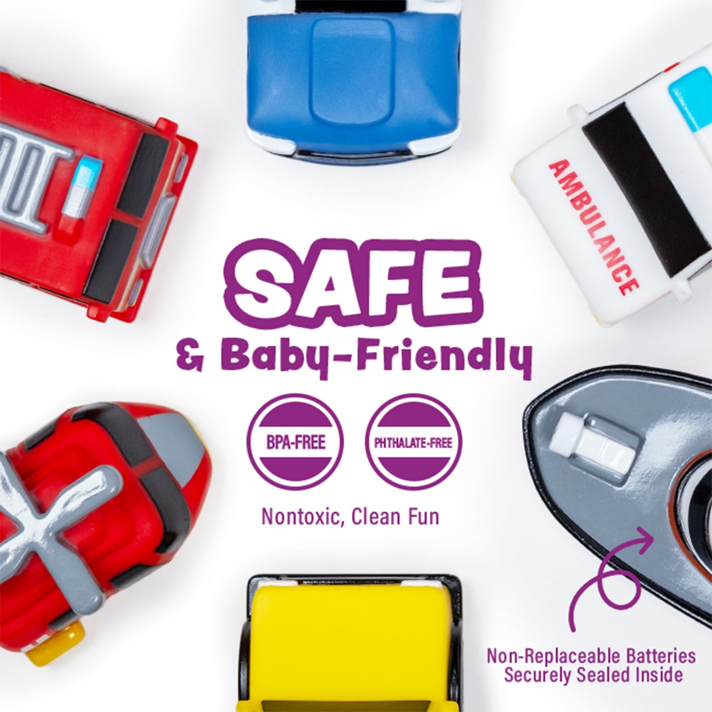 Tub Works® Emergency™ Cars Light Up Bath Toys, 6 Pack | Water-Activated Light Up Toys Flash &