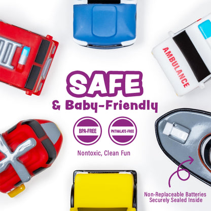 Tub Works® Emergency™ Cars Light Up Bath Toys, 6 Pack | Water-Activated Light Up Toys Flash &