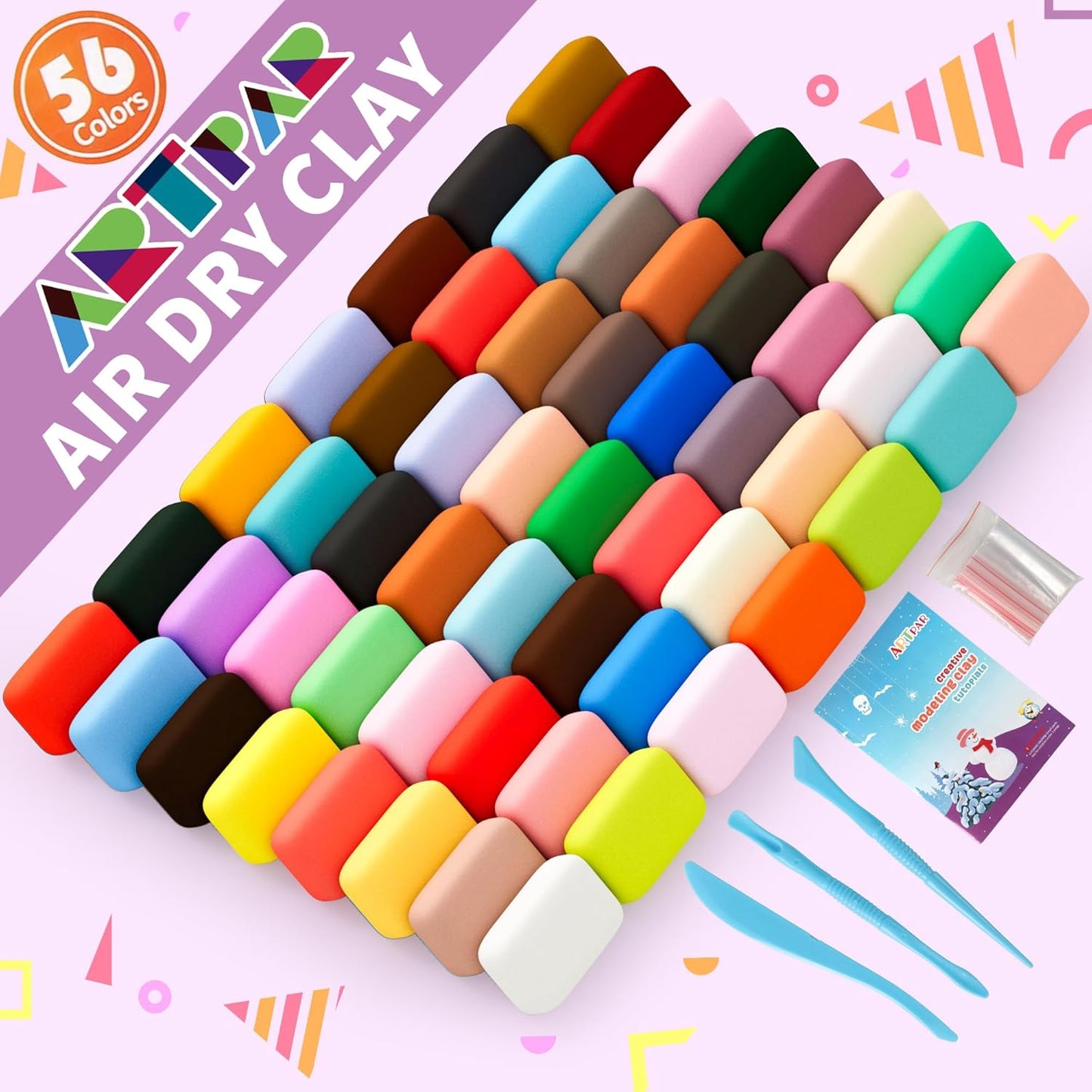 Air Dry Clay Kit,56 Colors Modeling Magic Clay for Kids,DIY Classroom Bulk Starter Sculpting Kit