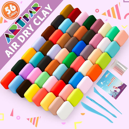 Air Dry Clay Kit,56 Colors Modeling Magic Clay for Kids,DIY Classroom Bulk Starter Sculpting Kit