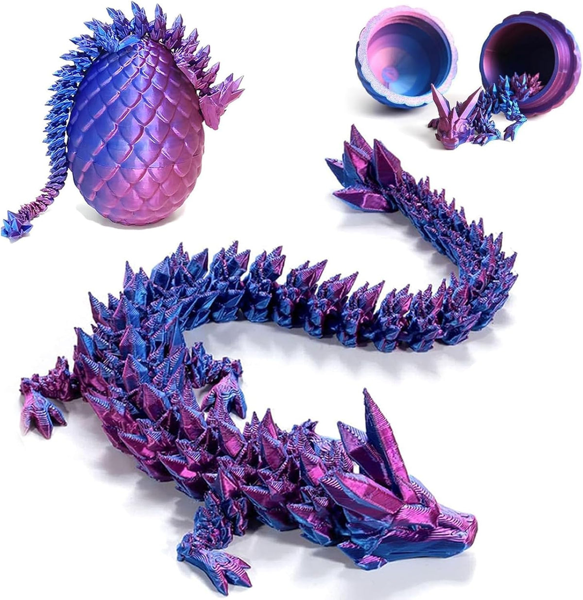 3D Printed Dragon Eggs with Dragon Inside, Articulated Crystal Dragon in Egg, Executive Dragon