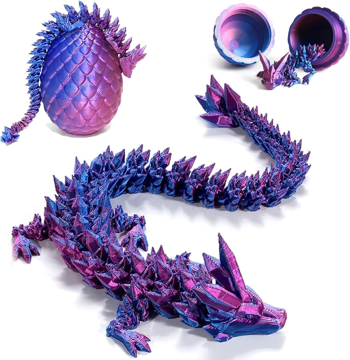 3D Printed Dragon Eggs with Dragon Inside, Articulated Crystal Dragon in Egg, Executive Dragon
