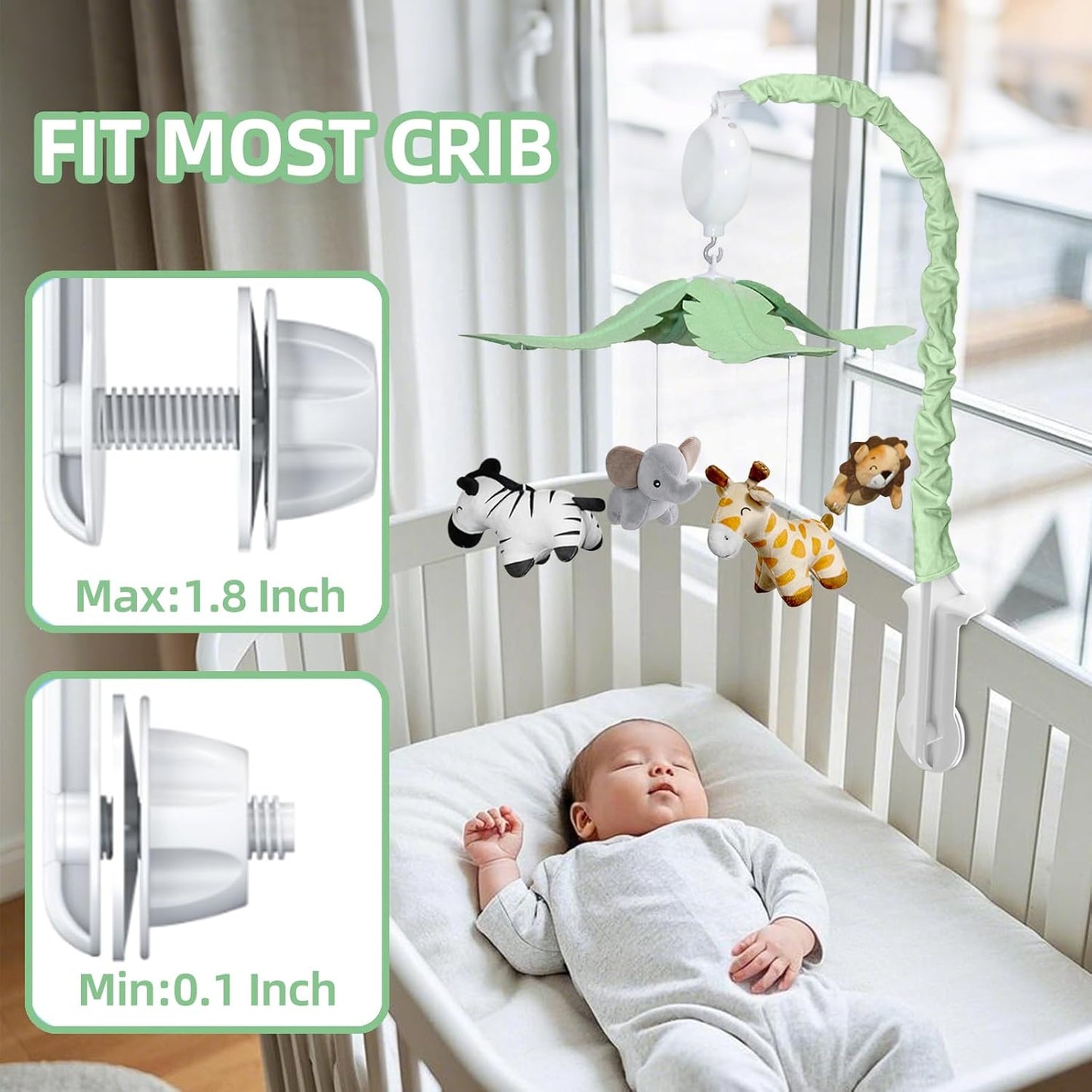 Feisike Jungle Safari Baby Crib Mobile with 35 Soothing Lullabies & 3 Modes - Adjustable Nursery
