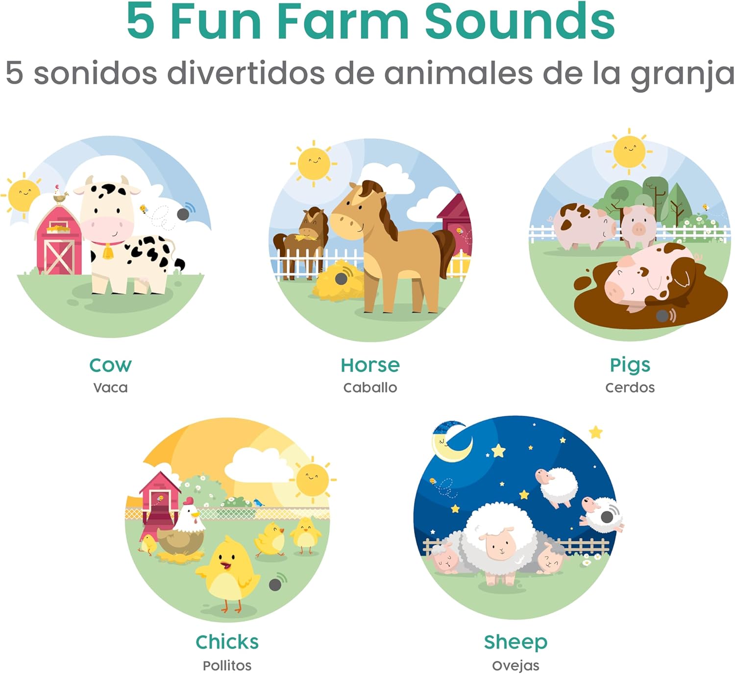 Binibi Spanish Books for Babies & Toddlers 1-3 La Granja Interactive Bilingual Sound Book with Farm