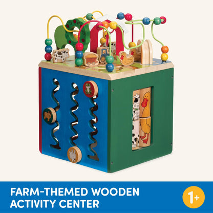 Battat Wooden Activity Cube - 5-Sided Play Center with Bead Maze, Doors
