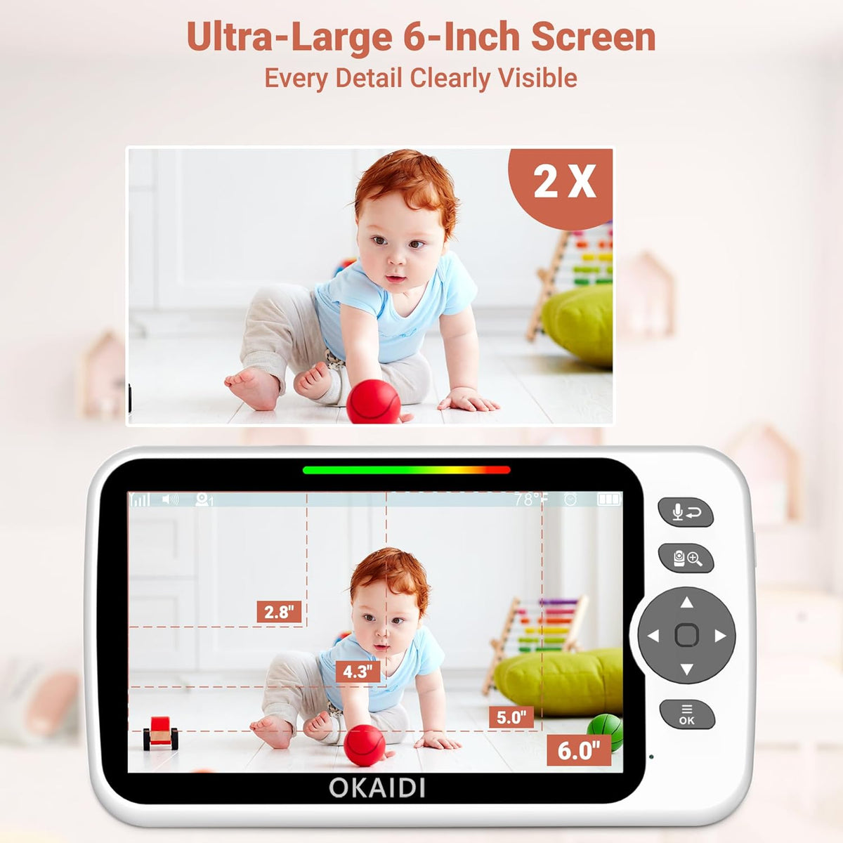 Baby Monitor No WiFi, 6" Extra-Large IPS Screen with 30-Hrs Battery, 1000ft Baby Monitor with