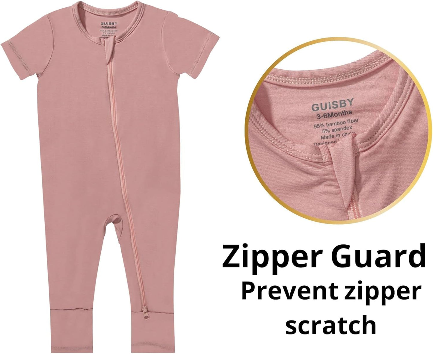 GUISBY Rayon Made from Bamboo Baby Pajamas, Summer Short Sleeve Footless Rompers, 2 Way Zipper