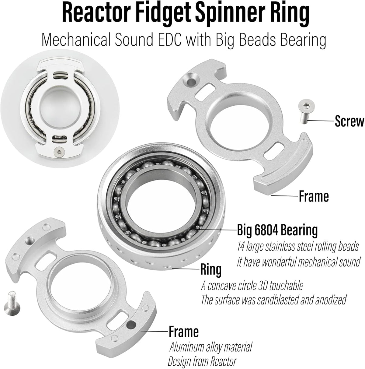 FREELOVE Ring Fidget Spinner for Adults, Men Finger Haptic Roller, Small Metal Clicker Toys, Ball