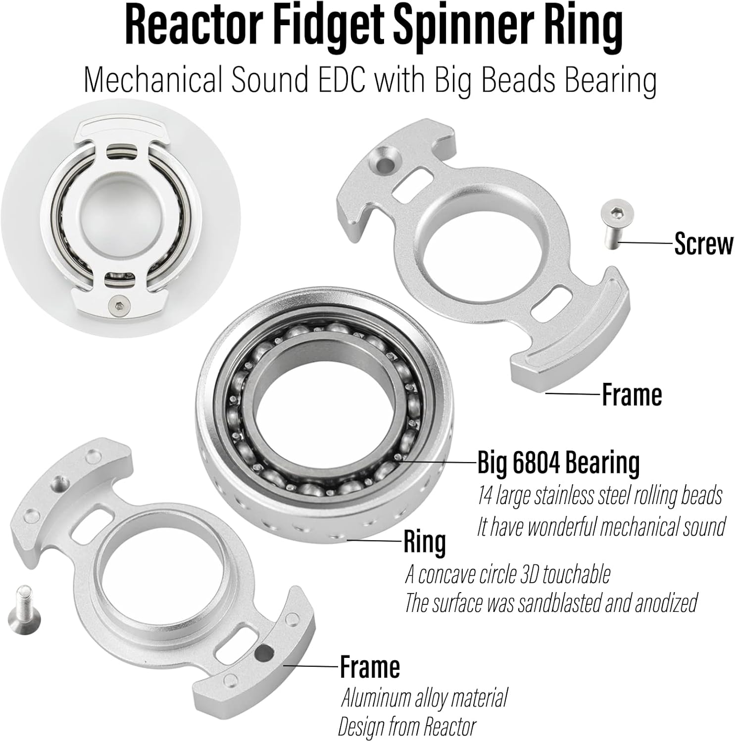 FREELOVE Ring Fidget Spinner for Adults, Men Finger Haptic Roller, Small Metal Clicker Toys, Ball