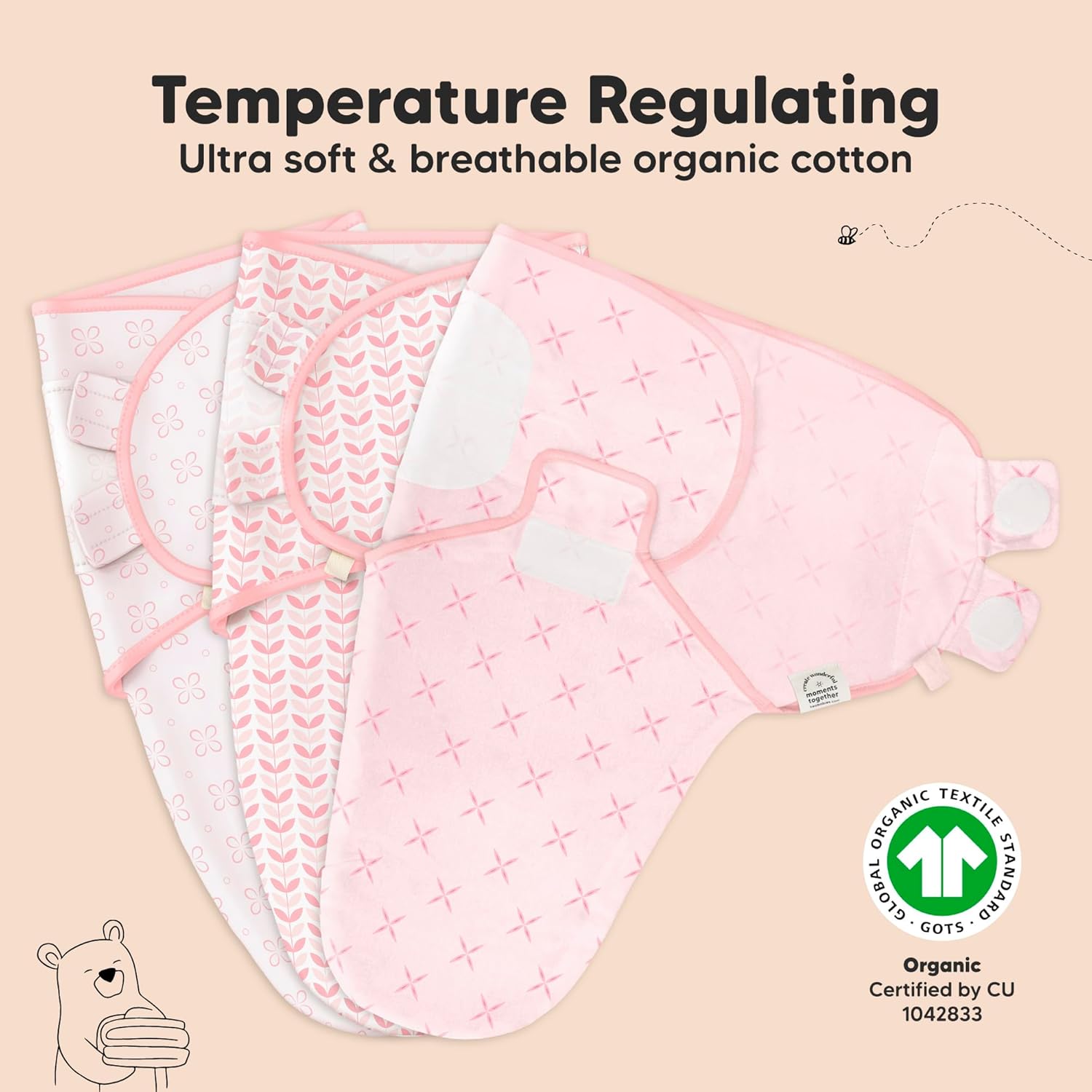 3-Pack Organic Baby Swaddle Sleep Sacks - Swaddles for Newborns, Infant 3-6 Months, Baby Girls