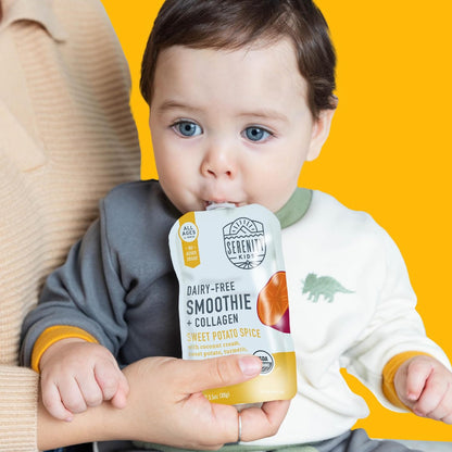 Serenity Kids 6+ Months Dairy-Free Smoothie Baby Food Pouches - USDA Organic, Grass Fed Collagen