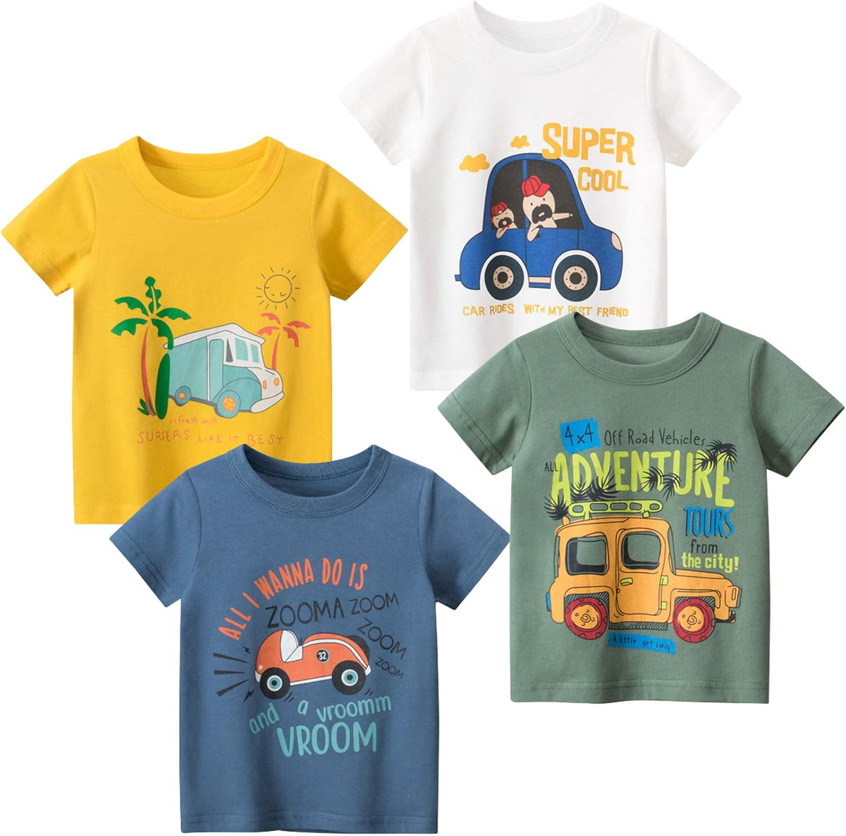 Boys' 4-Pack Excavator Short Sleeve Crewneck T-Shirts Top Tee Size 2-7 Years Toddler Boys' Value