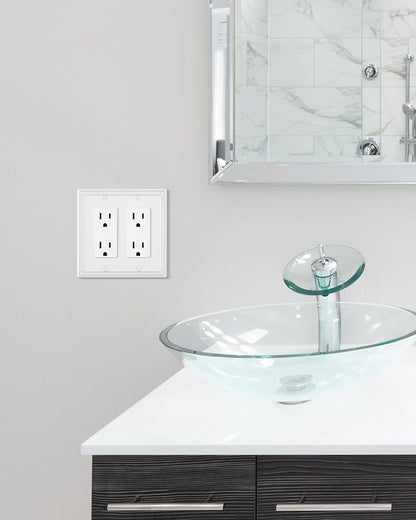2-Pack Double Decorator Outlet Cover Plate, Pure White Pearls Decorative Switch Plates and Outlet
