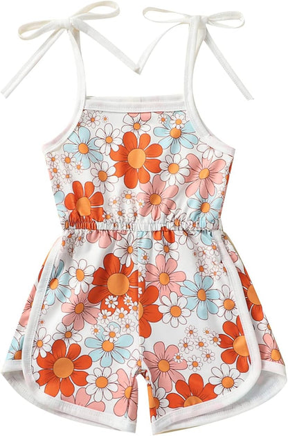 WZTYYDS Toddler Baby Girl Summer Clothes Floral Romper Tie-Up Strap Halter Jumpsuit Infant Summer