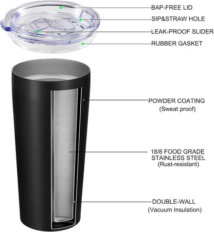VEGOND 20oz Tumbler Bulk with Lid and Straw 12 Pack, Stainless Steel Vacuum Insulated Tumbler