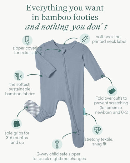 Baby Zipper Footie Pajamas, Supersoft Bamboo Rayon Baby Footed Pjs Boy Girl 0-3-6-9-18-24 Month