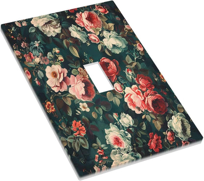 Decorative Light Switch Cover Baroque Vintage Peony Flower Floral 1 Gang Single Toggle Device
