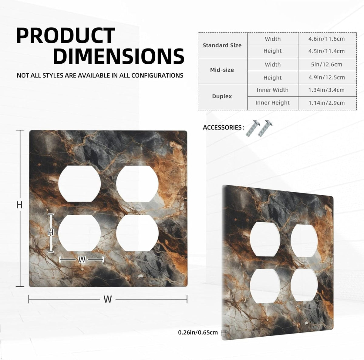 Brown Marble Granite Golden Lines Print Outlet Covers 2 Gang Double Duplex Decorative Light Switch