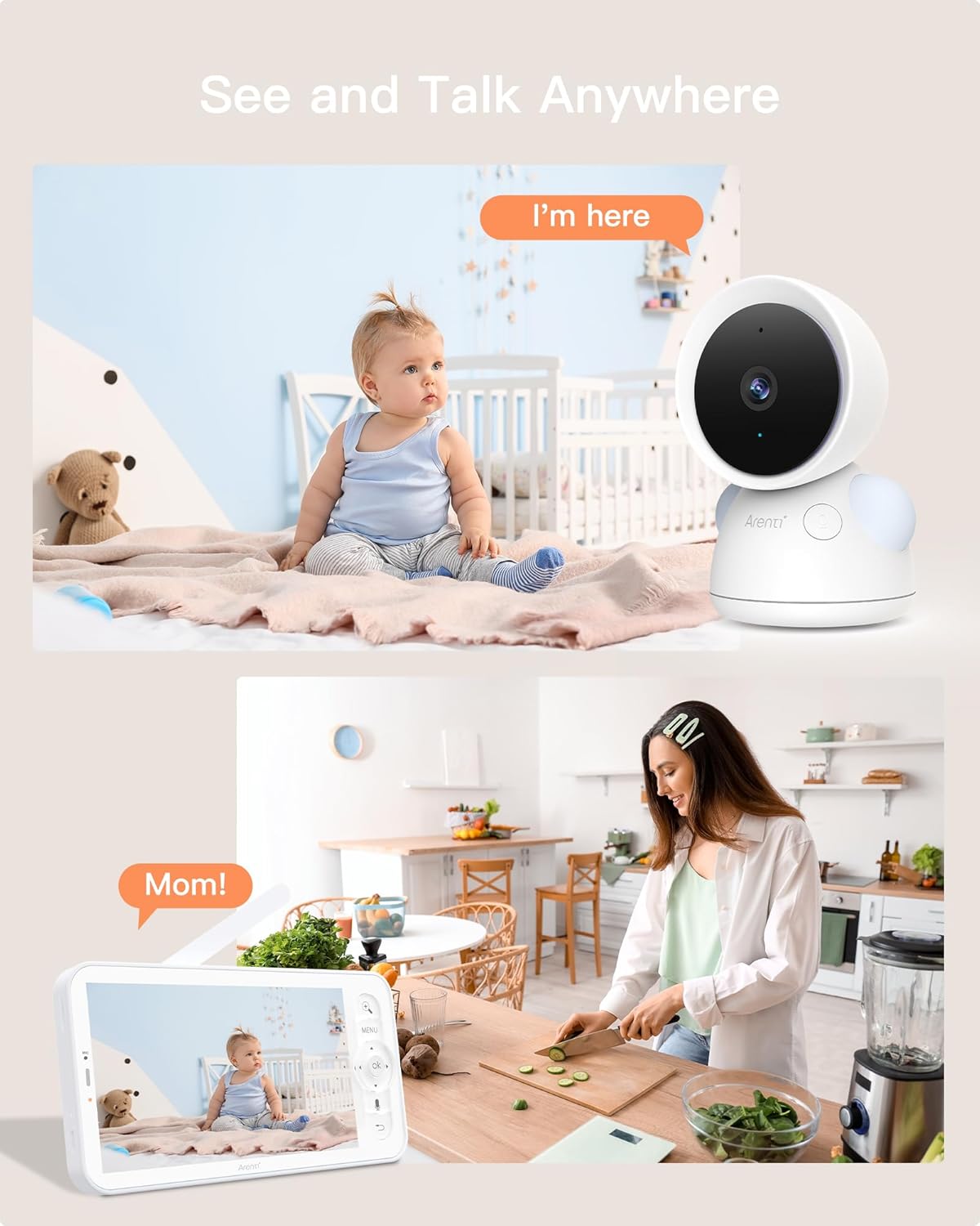 ARENTI Baby Monitor with 2 Cameras, 2K/3MP WiFi 6 Camera and Audio, 5-inch Wireless Screen