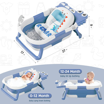 MoreFeel Collapsible Baby Bathtub for Newborn with Thermometer & 1 Hooded Towel & 1 Soft Floating