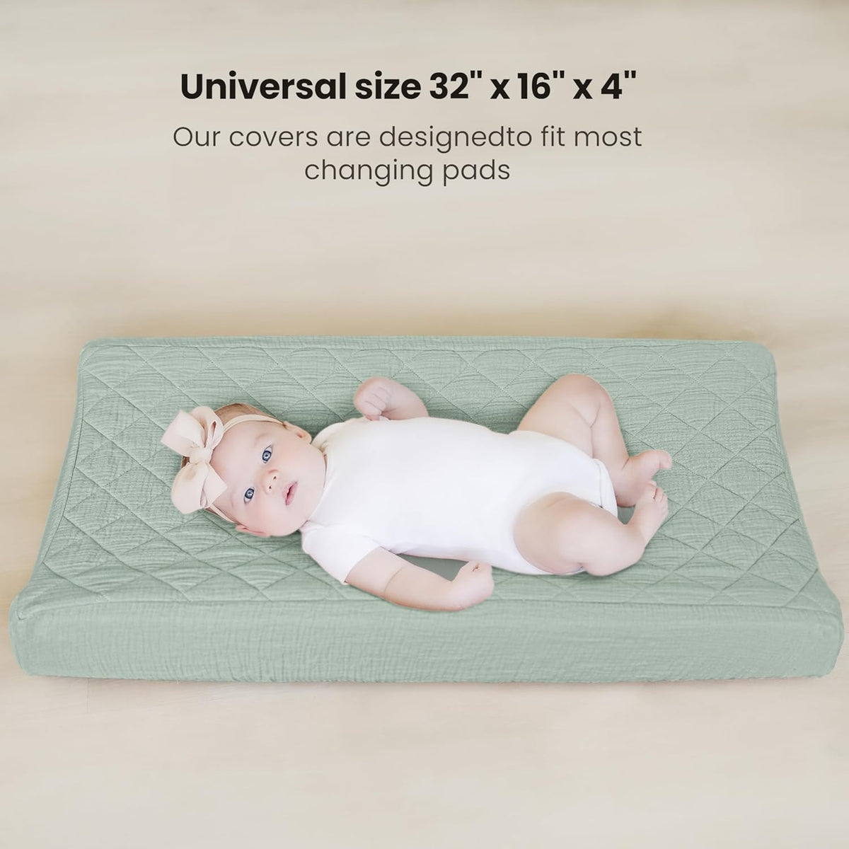 Konssy Waterproof Muslin Changing Pad Cover 2 Pack, Quilted Cotton Fitted Diaper Changing Table