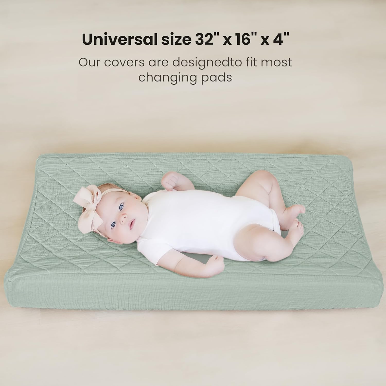 Konssy Waterproof Muslin Changing Pad Cover 2 Pack, Quilted Cotton Fitted Diaper Changing Table