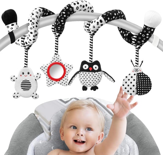 High Contrast Baby Toys - Black & White Hanging Toys for Car Seat, Stroller & Crib | Newborn