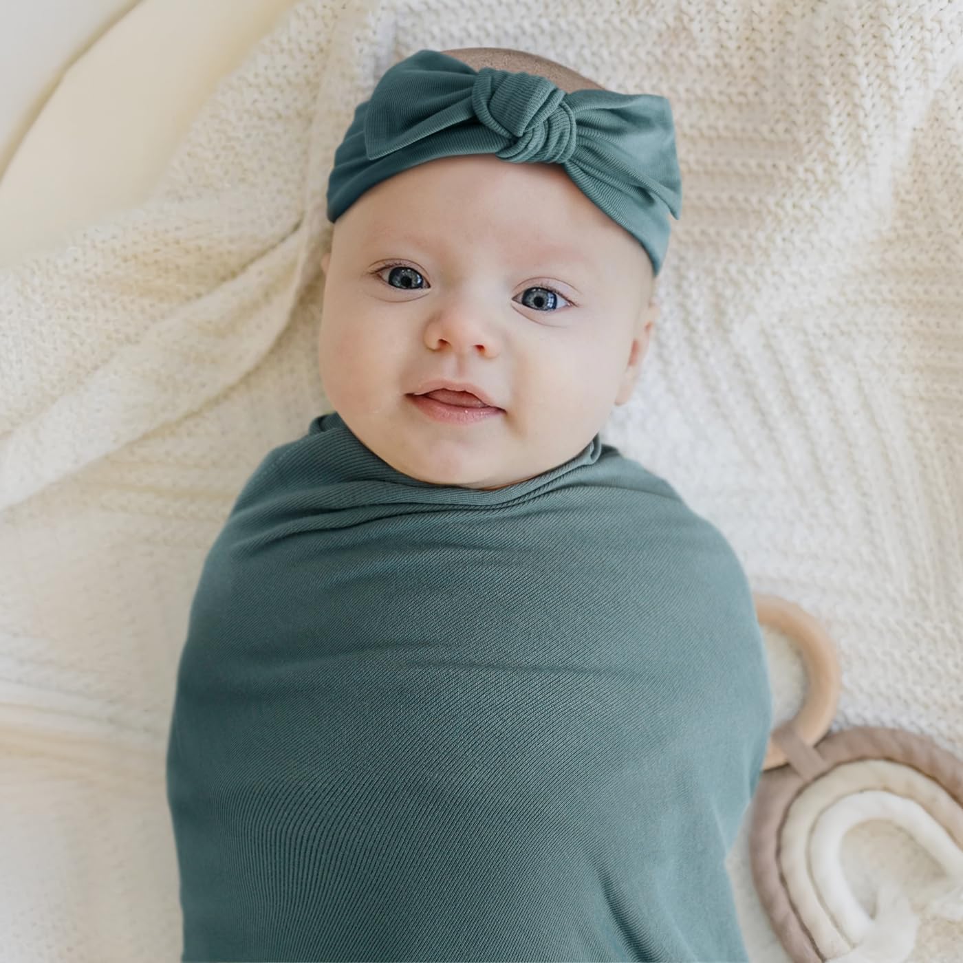 GRSSDER Newborn Swaddle Blanket, Ultra Soft Jersey Receiving Blanket with Matching Headband and