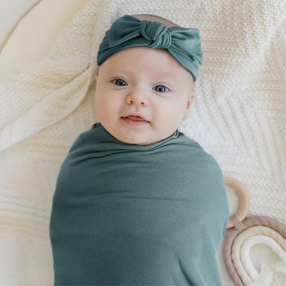 GRSSDER Newborn Swaddle Blanket, Ultra Soft Jersey Receiving Blanket with Matching Headband and