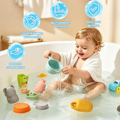 Baby Bath Toys, Pool Toys, Suitable for Children and Toddlers, 6-in-1 Set Including Floating Boat