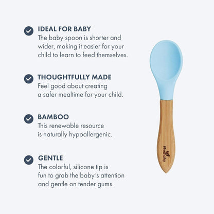 Avanchy Baby Spoons 5 Bamboo and Silicone Set, Self Feeding Food Utensils, 4 Months Baby Led
