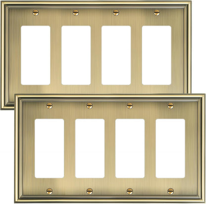2-Pack Quad Decorator Cover Plate, Zinc Alloy Decorative Antique Brass Switch Plates and Outlet