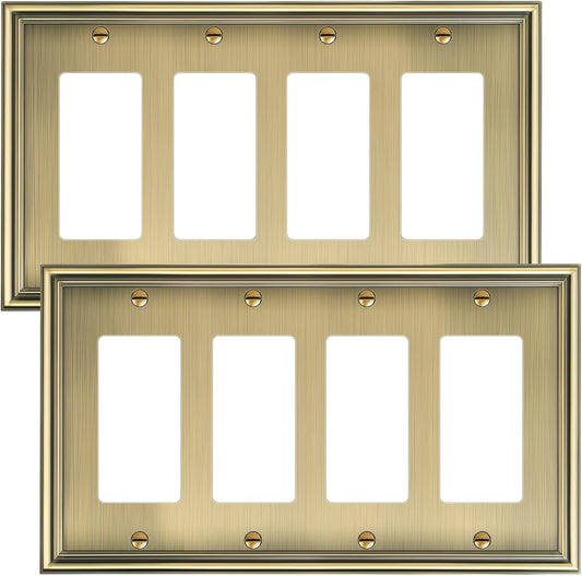 2-Pack Quad Decorator Cover Plate, Zinc Alloy Decorative Antique Brass Switch Plates and Outlet