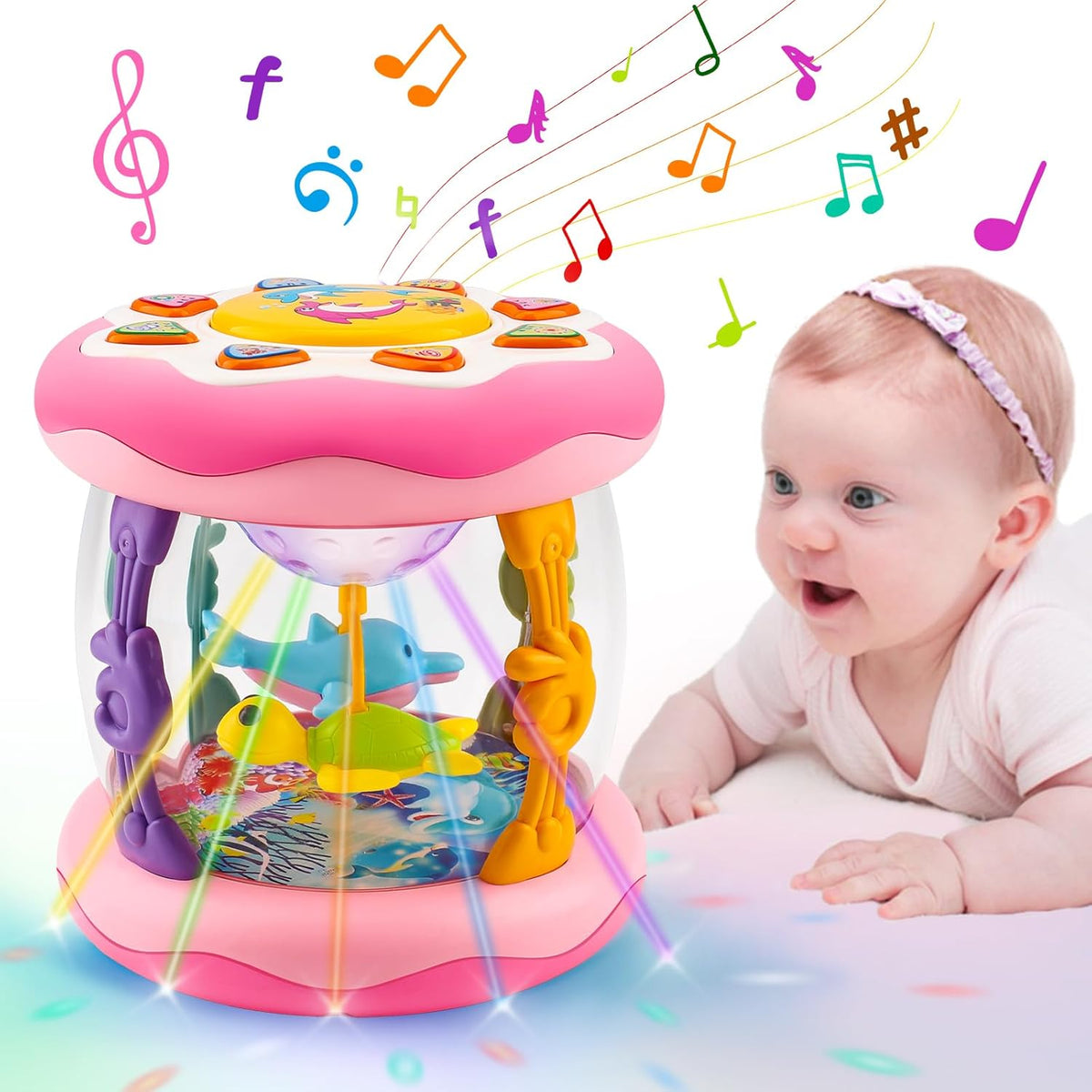 Baby Musical Light Up Toys 0-6 Months Tummy Time Ocean Projector Rotating Infant 0-3 4 5 6 7 8 9