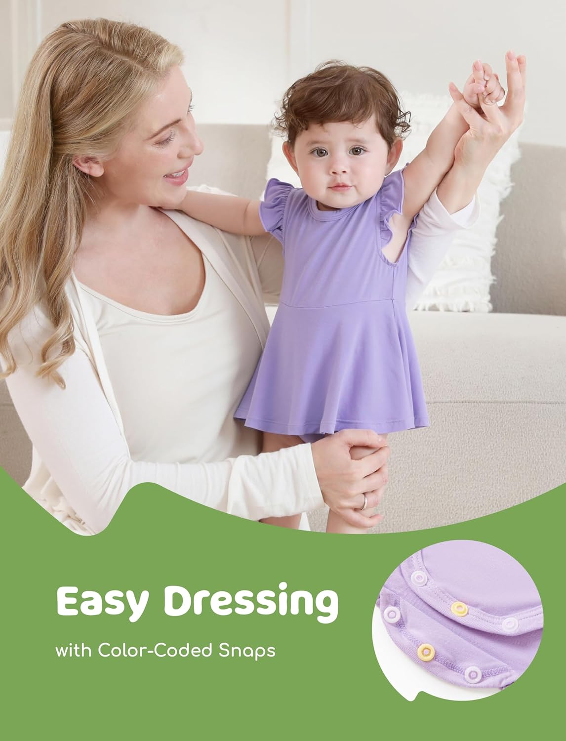 PATPAT Baby Girl Bodysuits - Soft Bamboo Viscose - Flutter Sleeves Cute Dress - Newborn Infant