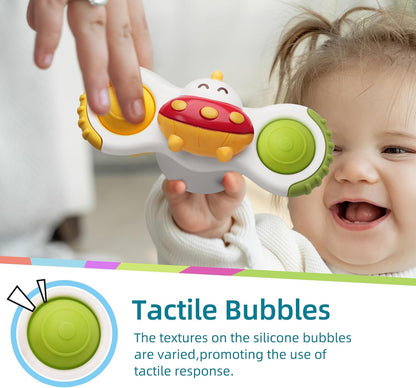 LiKee Strong Suction Cup Fidget Rotating Sensory Bath Toys for Baby 12 18 Months Airplane Car